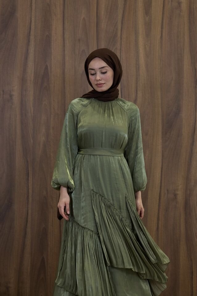 Yeşil Roselin Şifon Elbise