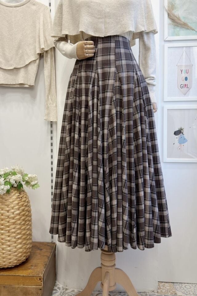 Uçuk Kahverengi Ekoseli Melodie Etek