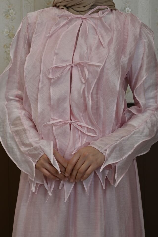 Pembe Celestia Şifon Etekli Takım