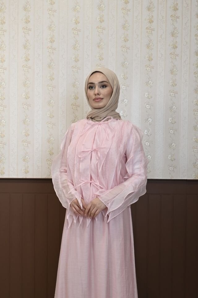 Pembe Celestia Şifon Etekli Takım