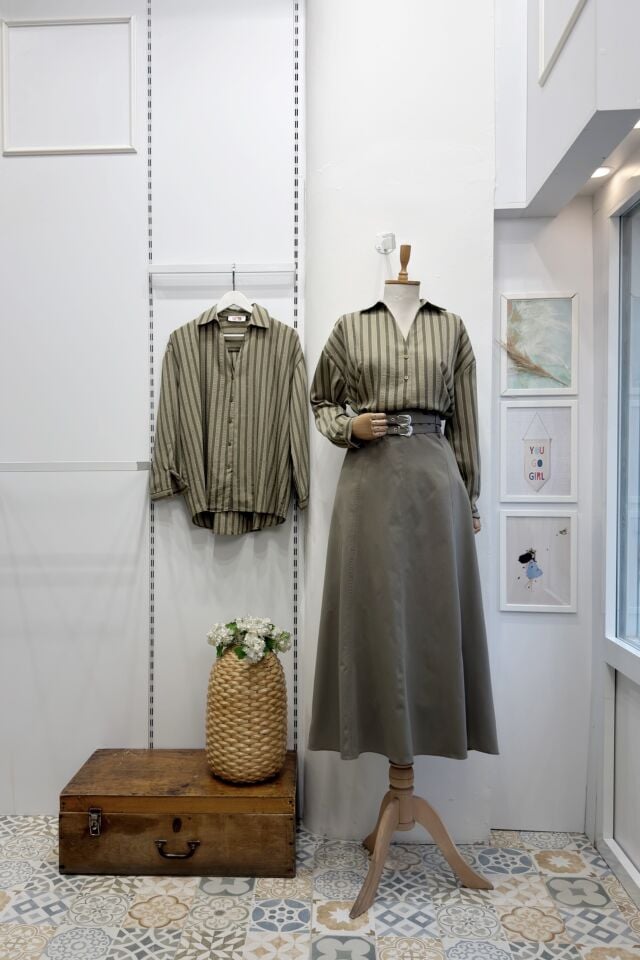 Çağla Yeşili Çift Kemerli Rubel Etek