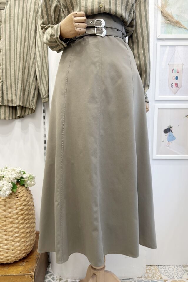 Çağla Yeşili Çift Kemerli Rubel Etek