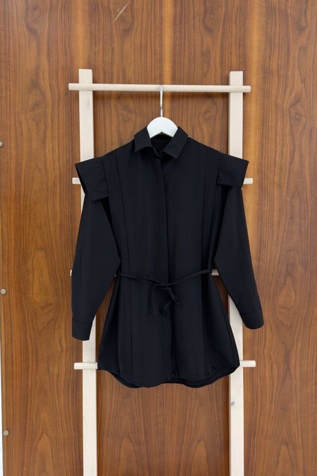 Siyah Vatka Görünümlü Poplin Gömlek