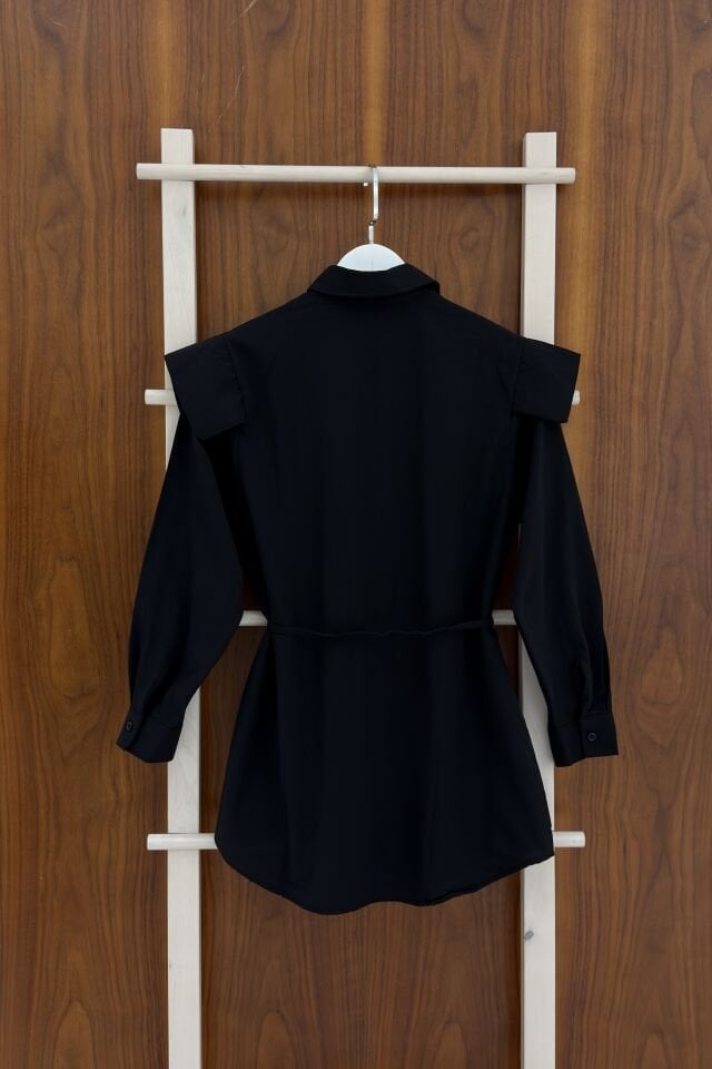 Siyah Vatka Görünümlü Poplin Gömlek