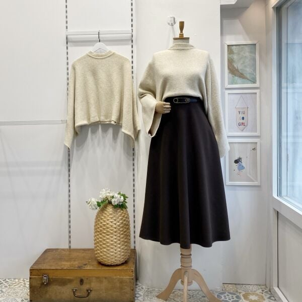 Acı Kahve Kemerli Kaşe Kloş Etek