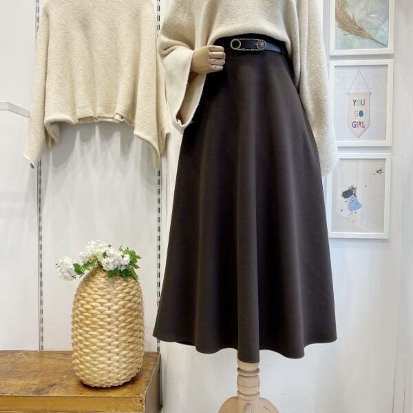 Acı Kahve Kemerli Kaşe Kloş Etek