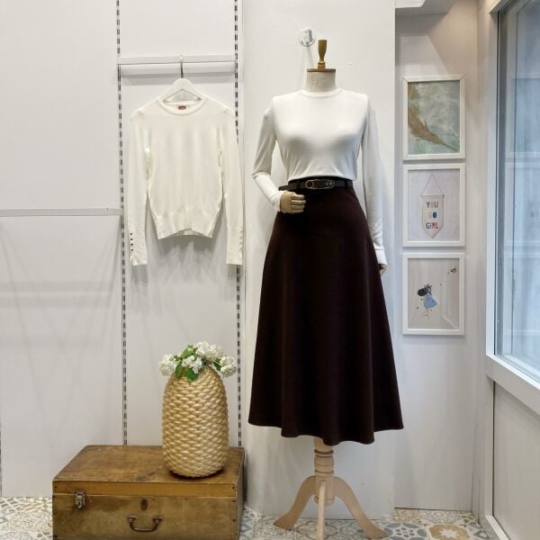 Acı Kahve Kemerli Kaşe Kloş Etek