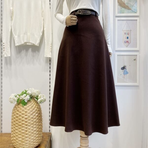 Acı Kahve Kemerli Kaşe Kloş Etek