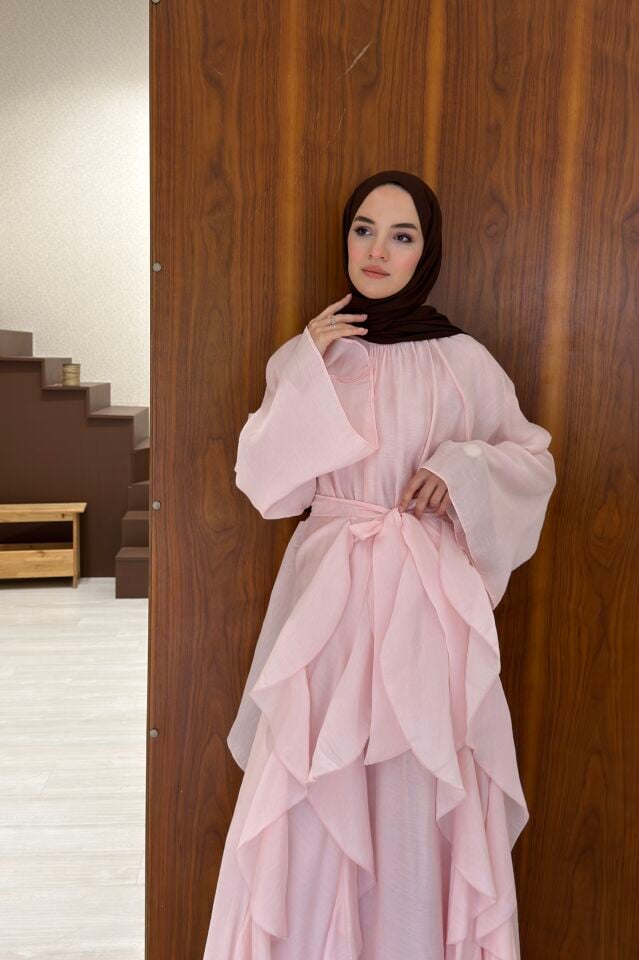 Pembe Şifon Soft Layer Elbise