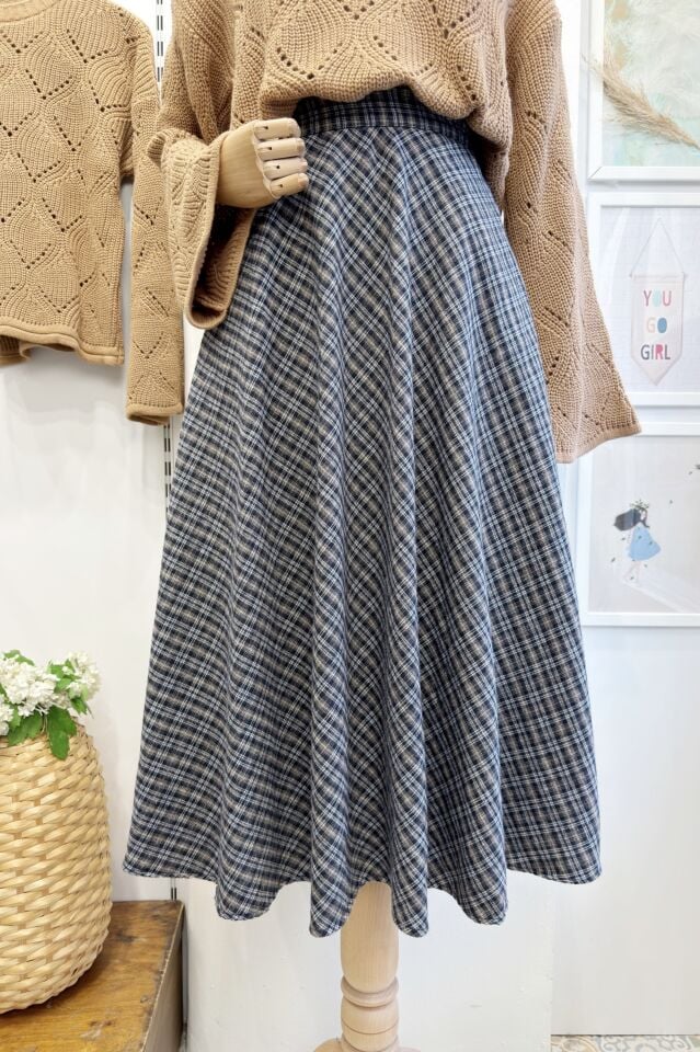 Lacivert Ekoseli Claret Etek