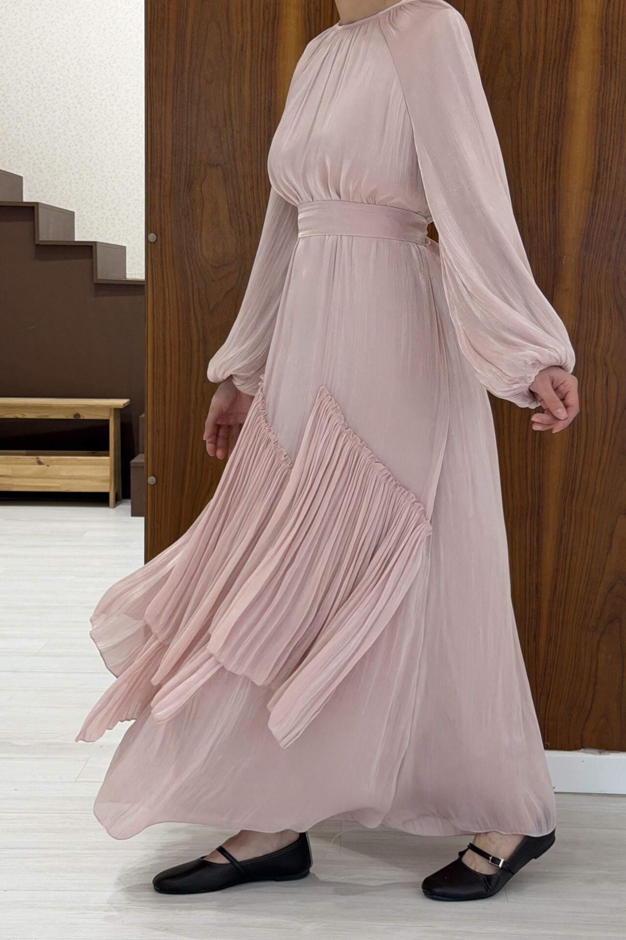 Pembe Roselin Şifon Elbise