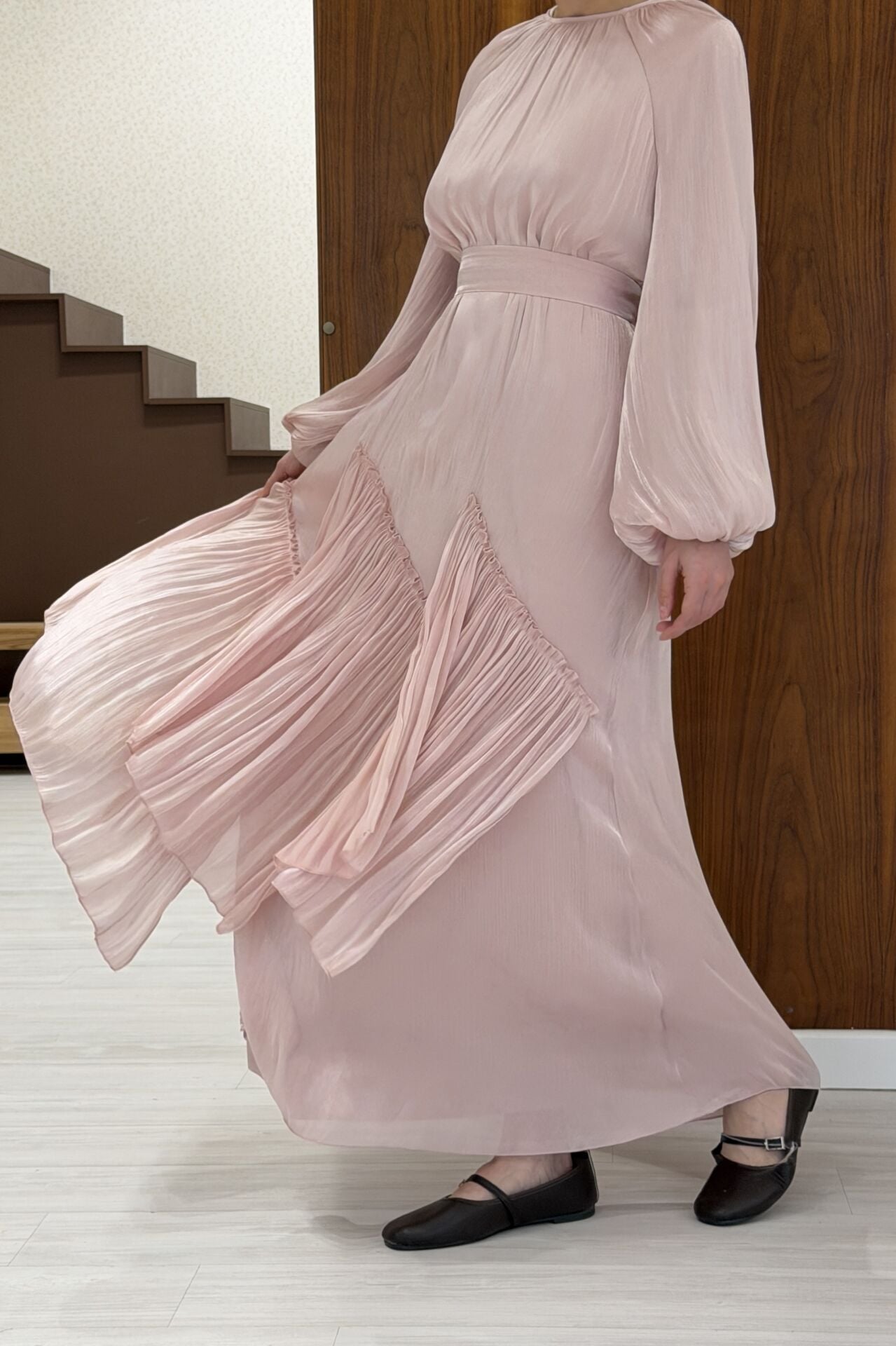 Pembe Roselin Şifon Elbise