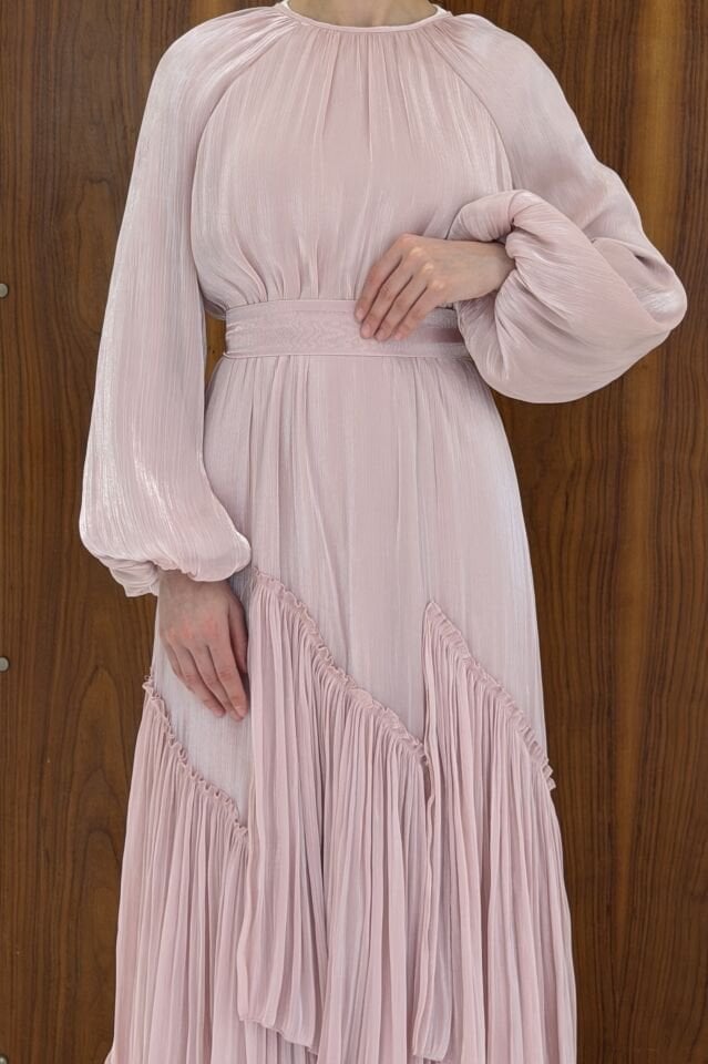 Pembe Roselin Şifon Elbise