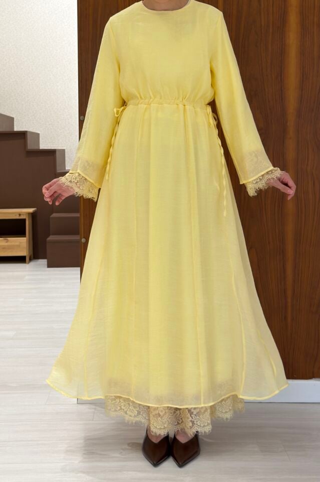 Sarı Elodie Dantel Detaylı Elbise