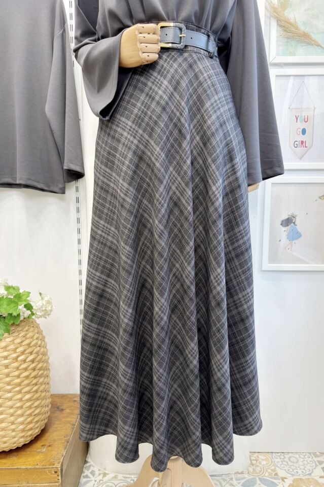 Gri Ekose Desenli Loom Etek