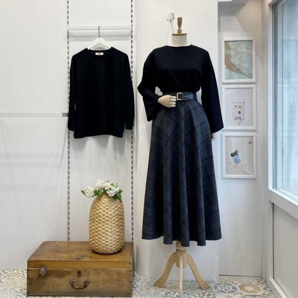 Gri Ekose Desenli Loom Etek