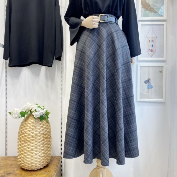 Gri Ekose Desenli Loom Etek