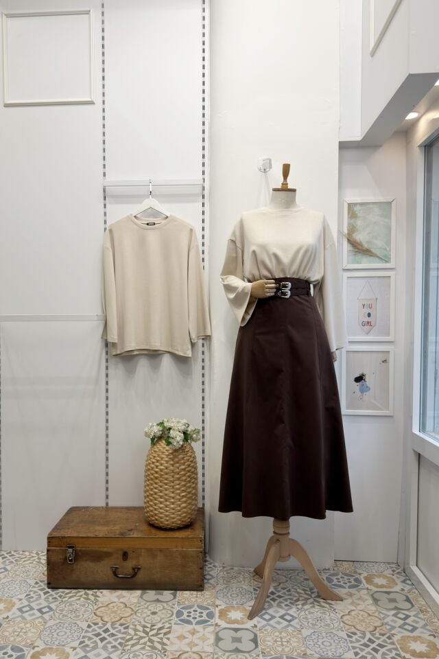 Kahverengi Çift Kemerli Rubel Etek