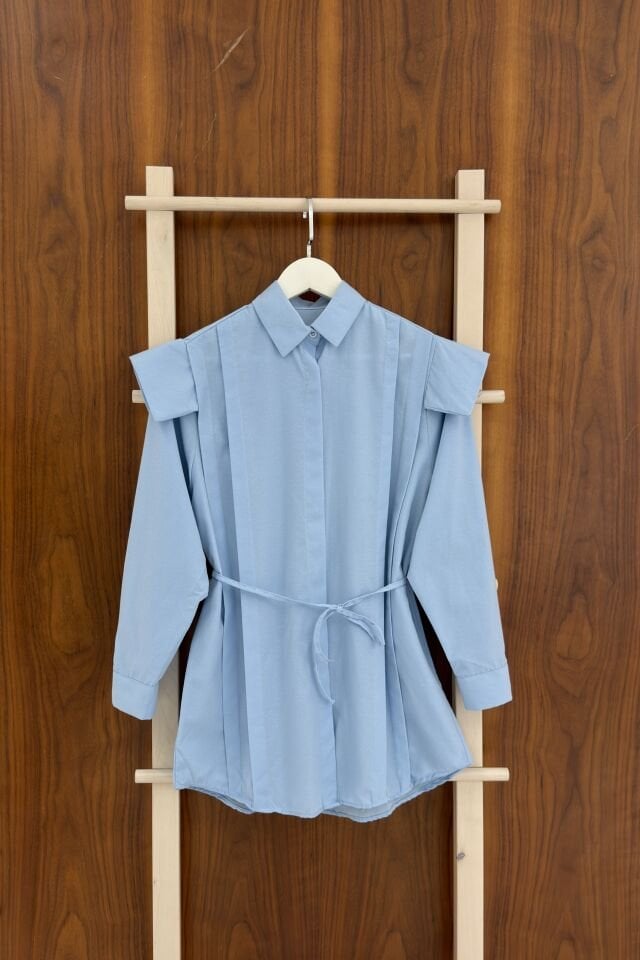 Mavi Vatka Görünümlü Poplin Gömlek