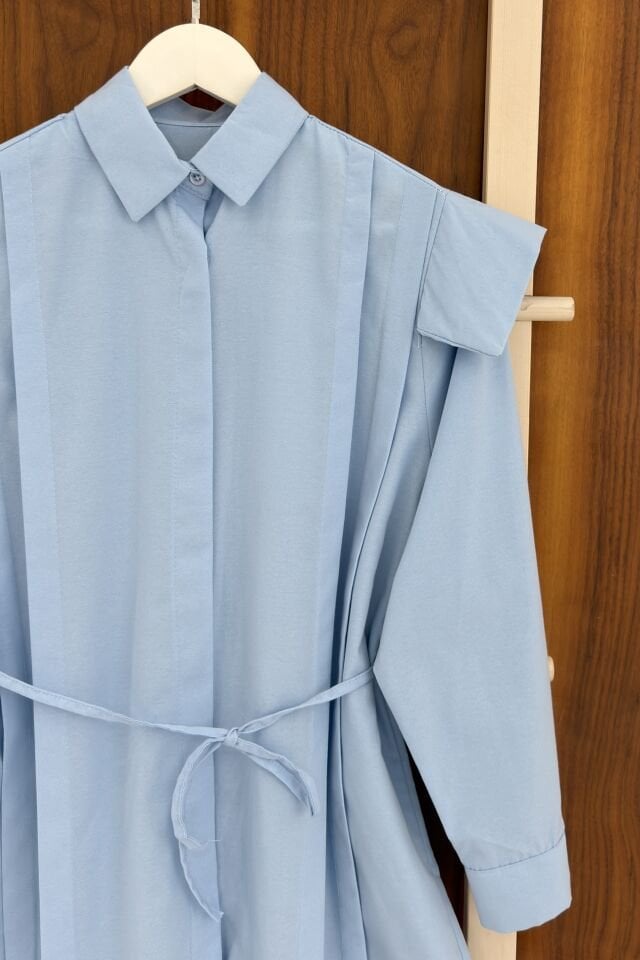 Mavi Vatka Görünümlü Poplin Gömlek