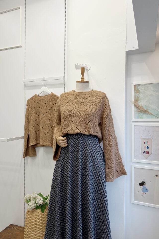 Camel Delikli Triko Kazak