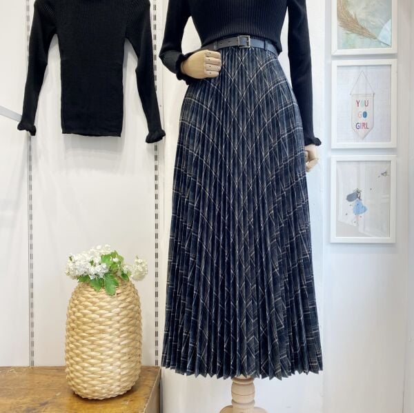 Koyu Yeşil Ekose Desenli Kemer Detaylı Cillian Etek