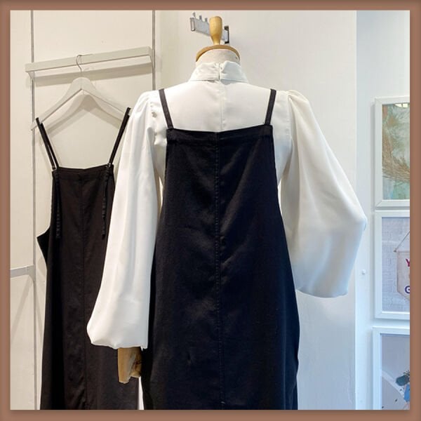 Siyah İnce Gabardin Askı Detaylı Jile