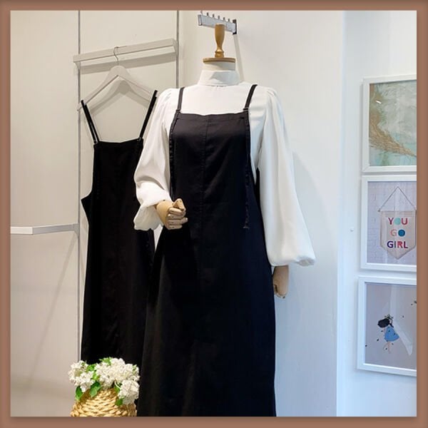 Siyah İnce Gabardin Askı Detaylı Jile