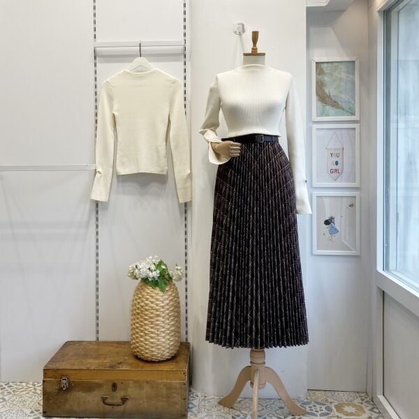 Acı Kahve Ekose Desenli Kemer Detaylı Cillian Etek