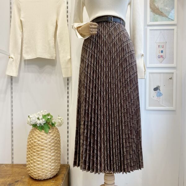 Vizon Ekose Desenli Kemer Detaylı Cillian Etek