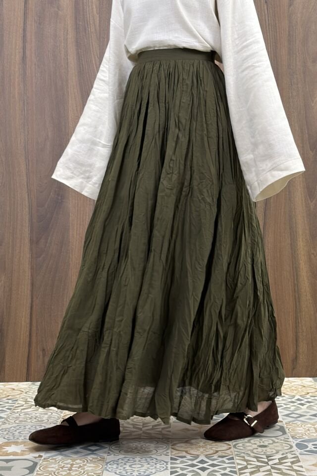 Haki Yeşili Crush Vual Keten Etek