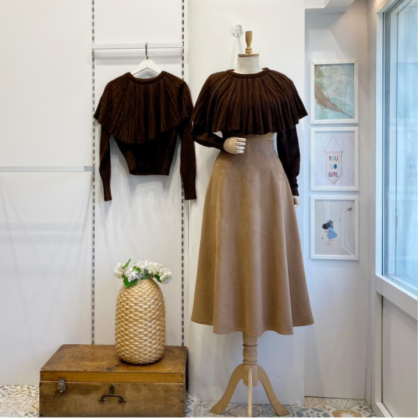 Camel Kloş Model Süet Etek