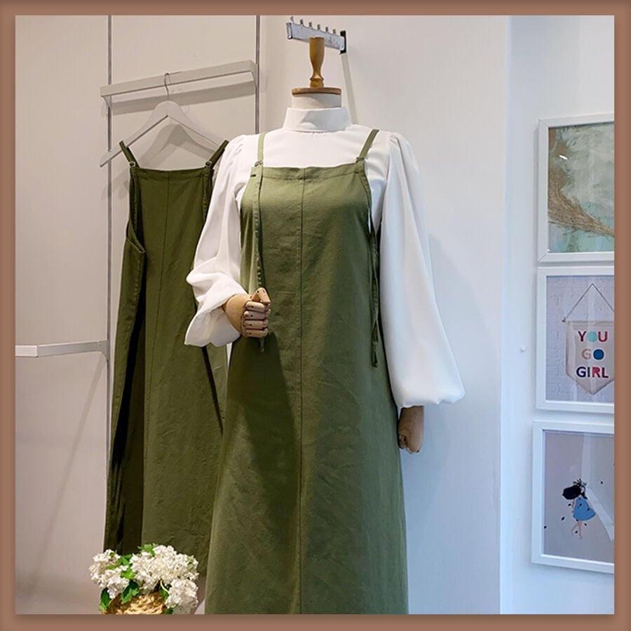 Haki yeşili ince gabardin askı detaylı jile