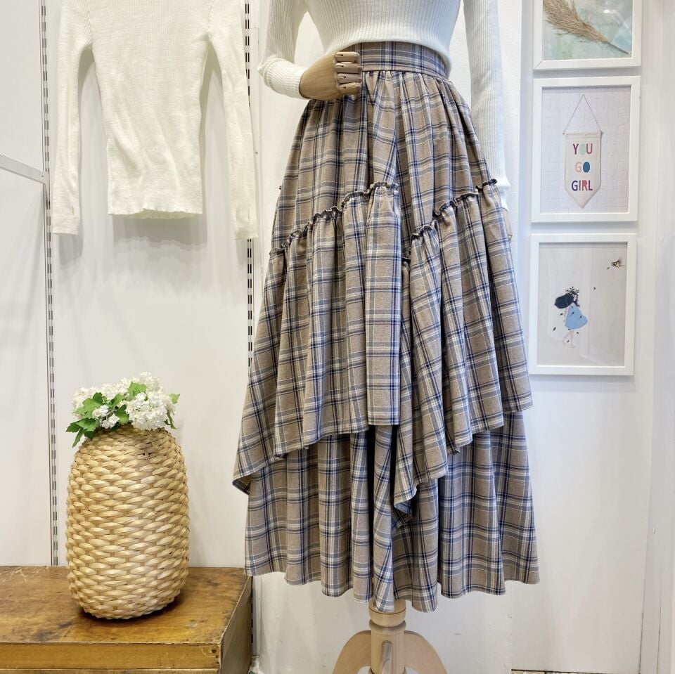 Beli Fermuarlı Ekose Desenli Vizon Ajouter Etek