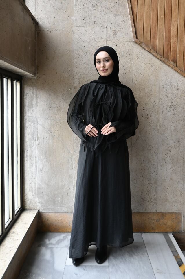 Siyah Celestia Şifon Etekli Takım