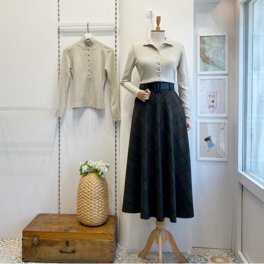 Yeşil Ekose Desenli Loom Etek