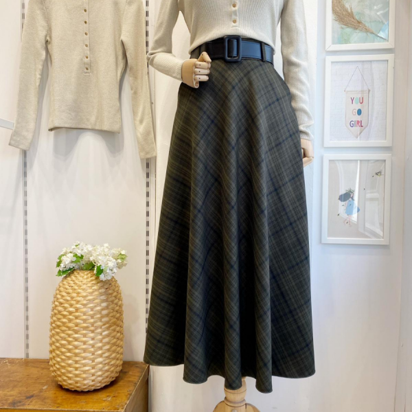 Yeşil Ekose Desenli Loom Etek