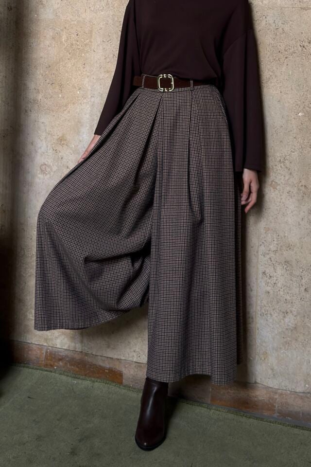Kahverengi Minik Ekose Desen Colette Pantolon