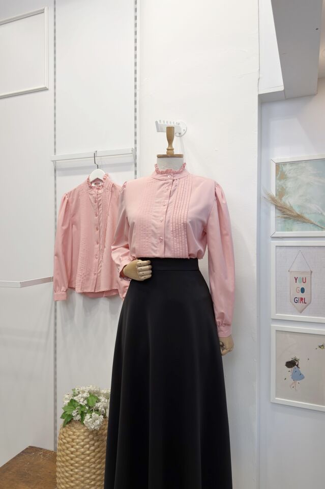 Pudra Pembesi Hakim Yaka Nervür Dikişli Poplin Gömlek