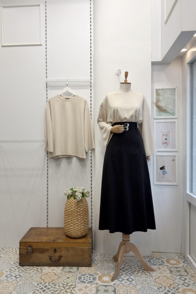 Siyah Çift Kemerli Rubel Etek