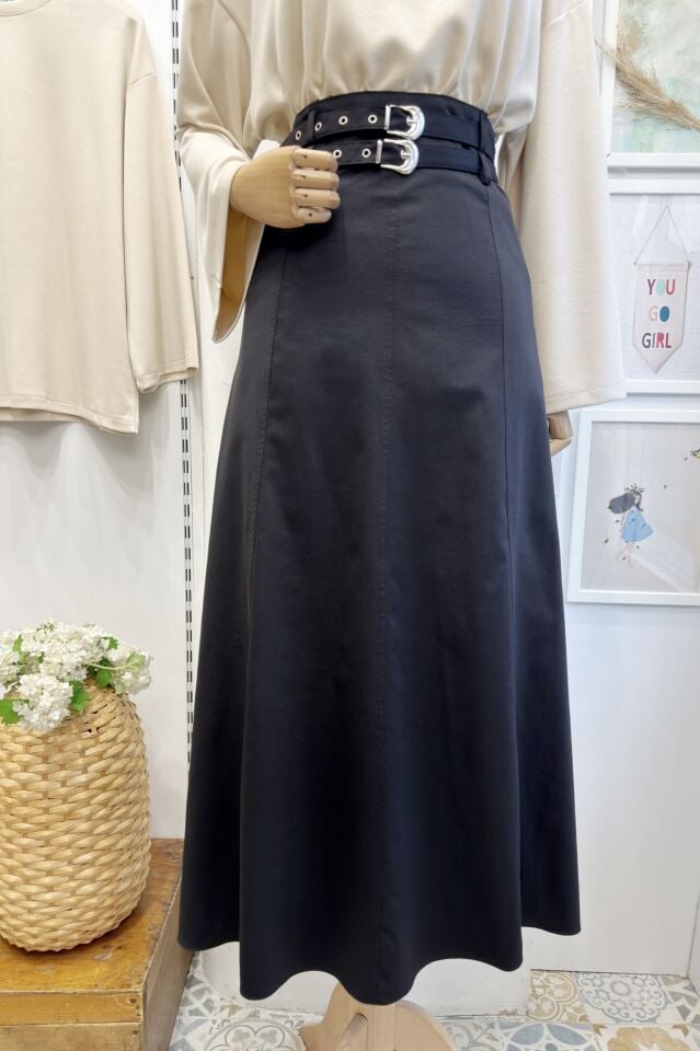 Siyah Çift Kemerli Rubel Etek