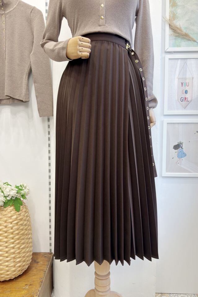 Kahverengi Piliseli Edith Anvelop Etek