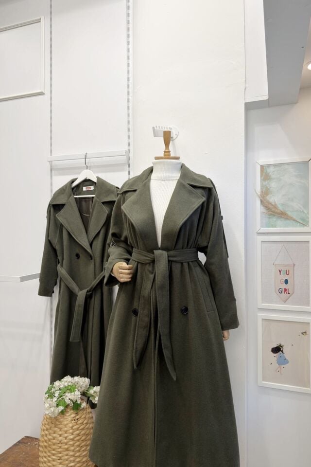 Haki Yeşili Harriet Kaşe Kaban