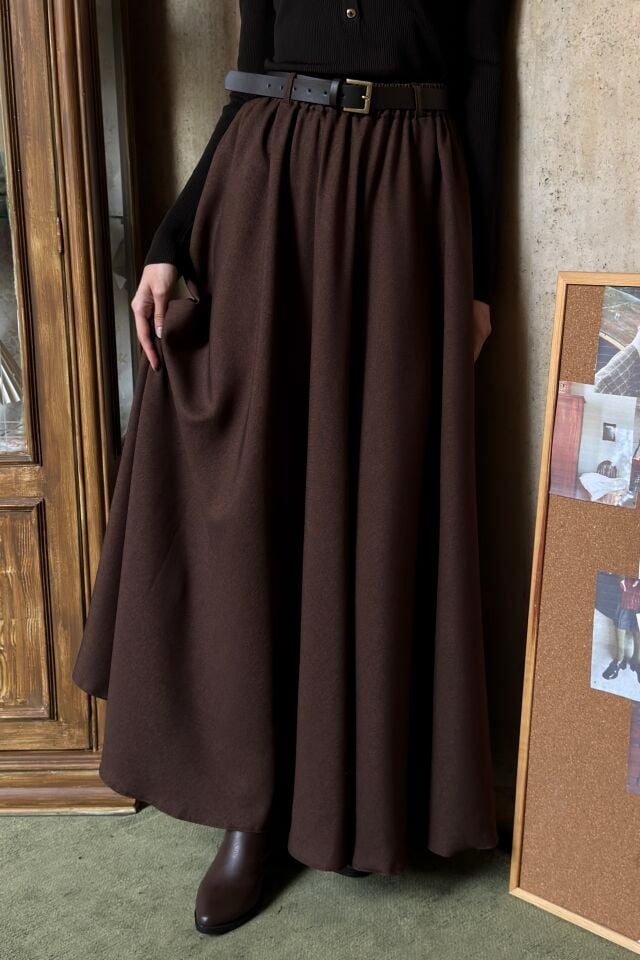 Kahverengi Belle Kemerli Etek