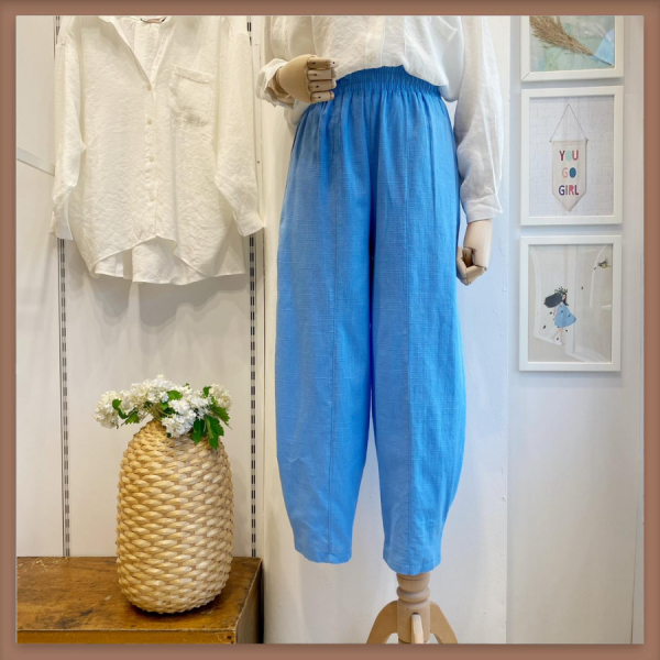 Mavi Keten Dökümlü Pantolon