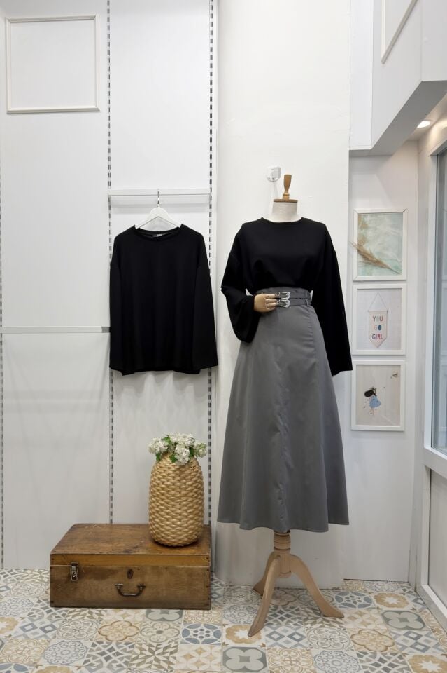 Gri Çift Kemerli Rubel Etek