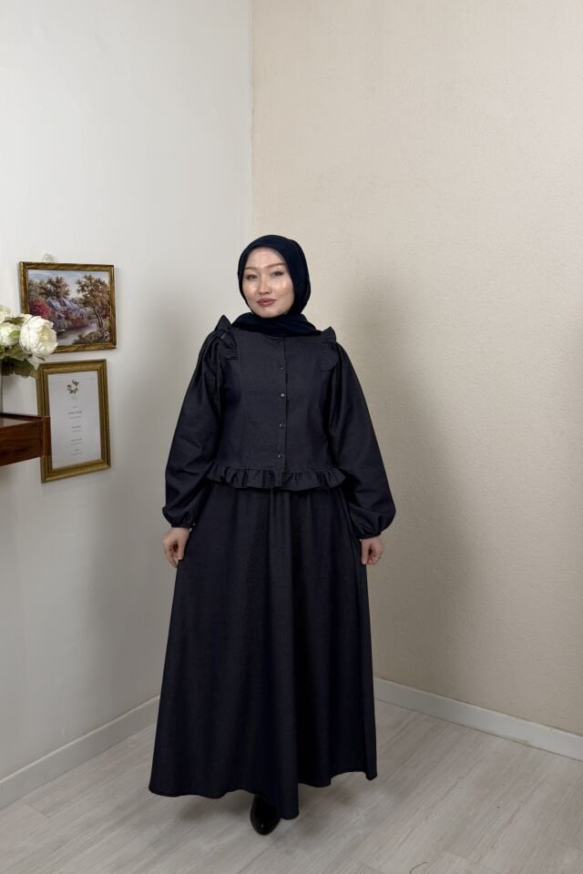 Lacivert Fırfırlı Fiora Kot Takım