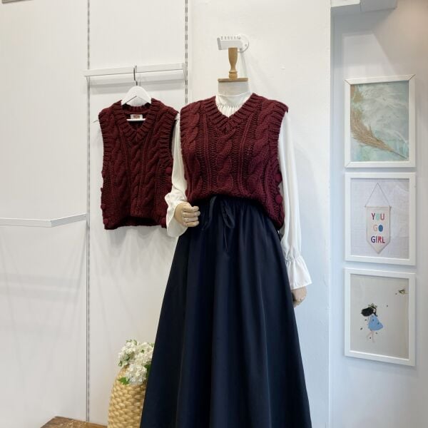 Bordo Saç Örgülü Süveter