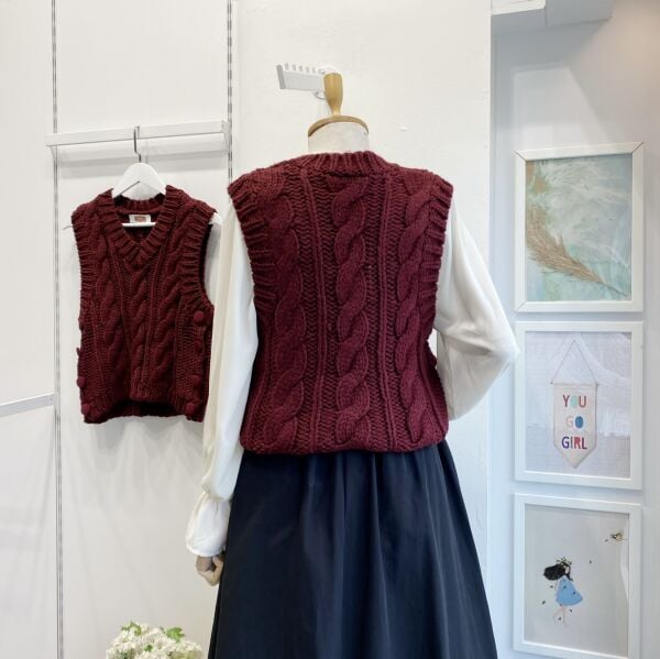Bordo Saç Örgülü Süveter