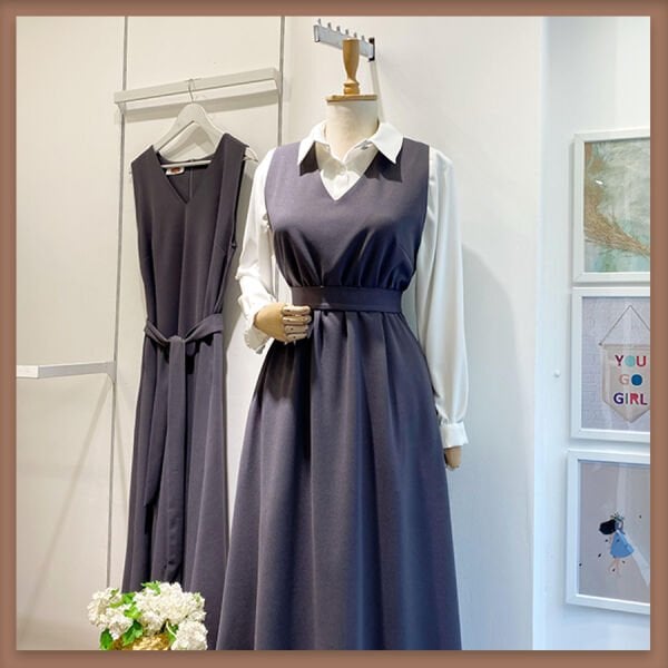 Gri kuşak detaylı basic crep jile